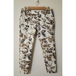 J Crew Womens Linen Pants Gold Foil Leaf White Black Brown Cotton-Lining Size 12